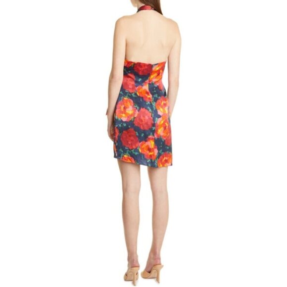CINQ À SEPT 'Trini' Floral-Print Satin Halter Mini-Dress, Navy Multi - Picture 5 of 5